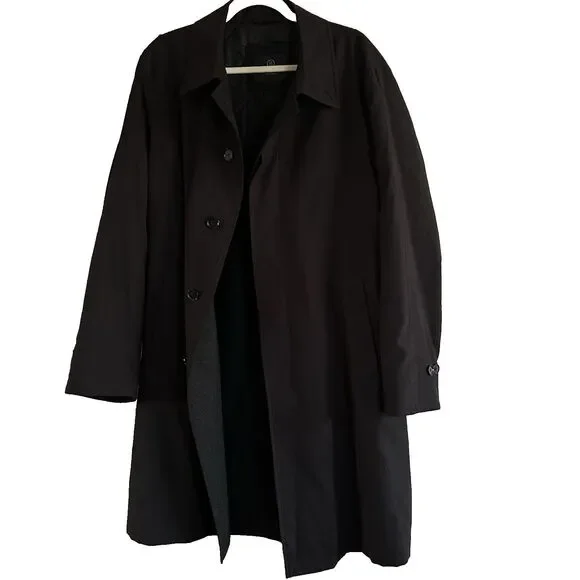 Schneiders Salzburg Men's Black Microfiber Trench Coat Wool Blend Lining Size 40
